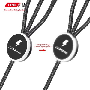 Custom Logo Promotional Gifts Set Nylon Braided 3 in 2 Dual Input Usb Type C Cable 1.2 M With Led Logo Fast Charging Cable